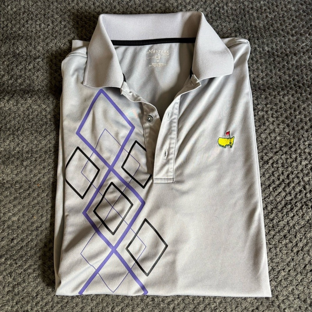 Masters Tech Mens Golf Polo Shirt Gray Purple Diamond Argyle Print Size M
